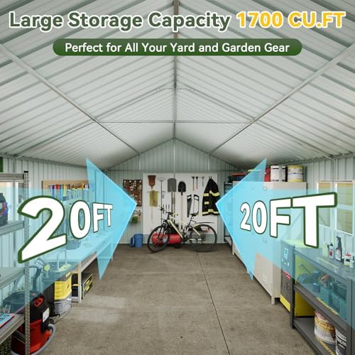 Aoxun 12x20x9.3FT Metal Storage Shed Outdoor Large Garage Shed Garden Tool - Image 5
