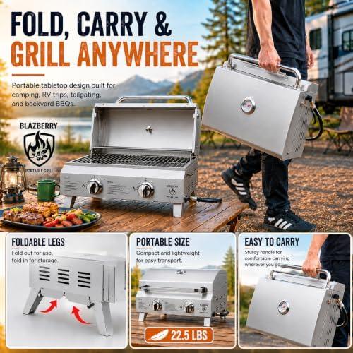2-Burner Portable Propane Grill, 20,000 BTU Tabletop Gril - Image 6