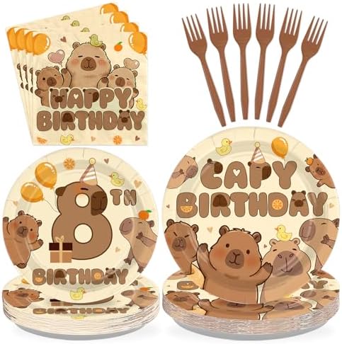 96 Pcs Capybara 8th Birthday Party Decorations for Boys Girls, Serves 24 by Greencian