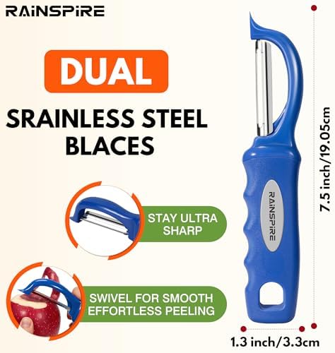 Rainspire Vegetable Peeler Potato Peelers for Kitchen, Sharp Stainless Steel Blades Veggie, Comfortable Handle Fruit Peeler, Carrot Peeler Apple Peeler Dishwasher Safe, Dark Blue, 1-Pack - Image 2