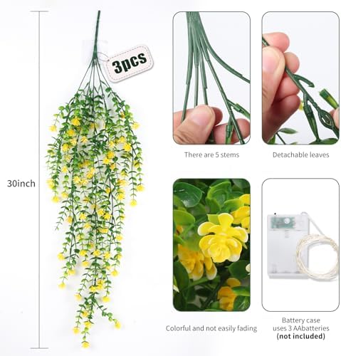 RECUTMS Outdoor Fake Hanging Plants,Hanging Yellow Flowers Vines with Light - Image 2