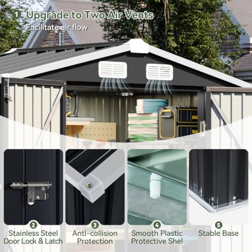Aoxun 6'x4' Outdoor Storage Shed with Base, Black - Image 7