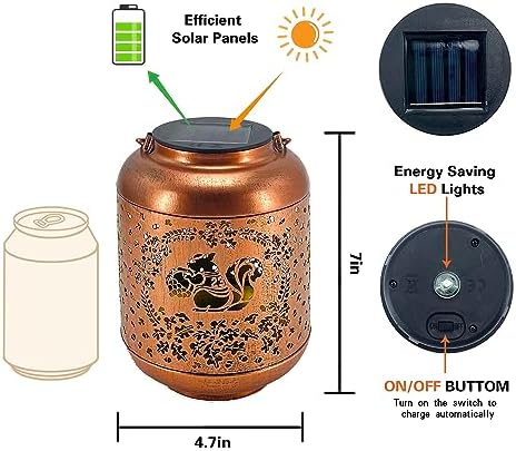 2 Pack Squirrel Solar Lanterns Outdoor Waterproof Hanging Solar Lights Squirrel Gifts for Women Men Metal Decorative LED Lanterns for Yard, Patio, Lawn, Tabletop, Pathway, Landscape, Garden Decor - Image 5