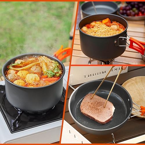 Gutsdoor Camping Cookware Set Camping Gear Campfire Utensils Non-Stick Cooking Equipment Lightweight Stackable Pot Pan Bowls with Storage Bag for Outdoor Hiking - Image 5