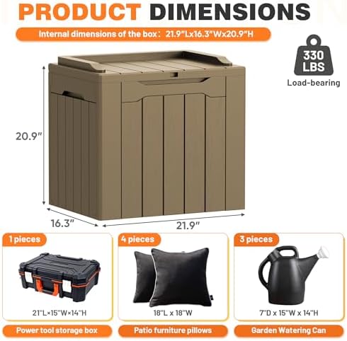 32 Gallon Deck Box Outdoor Indoor Waterproof Storage Box for Patio Furniture, Pool Accessories, Garden Tools, and Cushion Storage, Coffee - Image 7