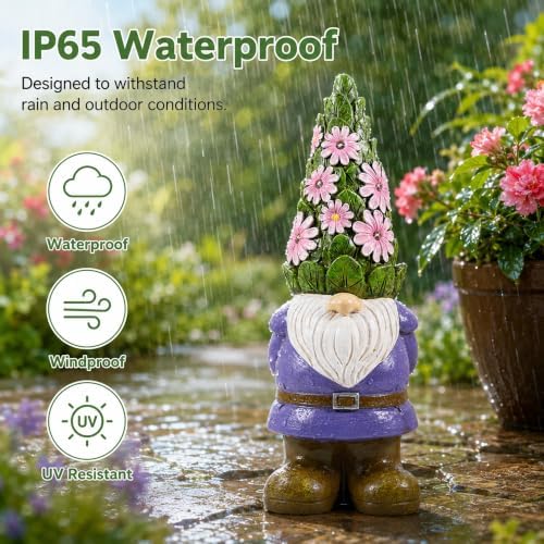 Solar Garden Gnome Statue: Outdoor Figurine with Succulent Lights - Image 5