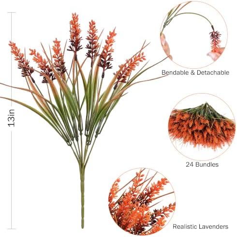 24 Bundles Fall Faux Outdoor Plants, UV Resistant Artificial Fake Lavender with Monkey Grass, Realistic Faux Lavender Greenery Shrubs for Patio Porch Yard Garden Pathway Window Box Fall Home Decor - Image 4