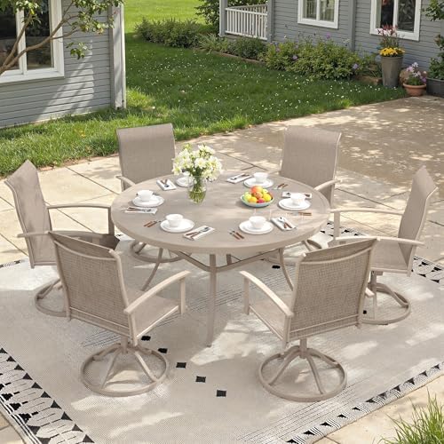 Outdoor Dining Table for 6, 50" Round Outdoor Table with Adjustable Umbrella Hole, All-Weather Metal Patio Dining Table for Lawn Garden Backyard Deck, Sandshell - Image 4