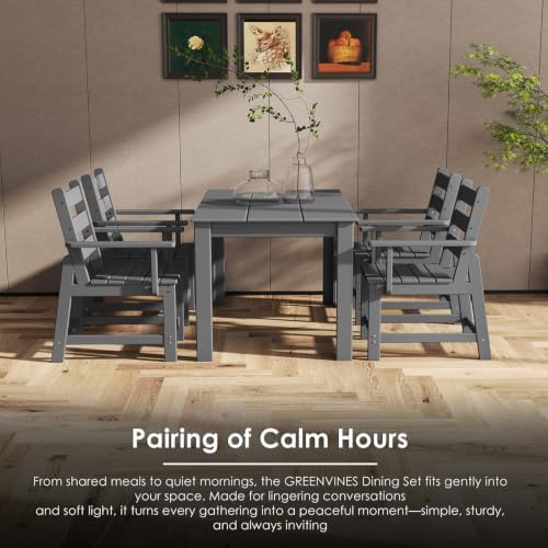 GREENVINES 7-piece Outdoor Dining Set, HDPE Table & 6 Armchairs, Gray - Image 3