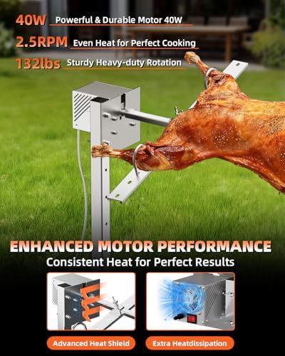 Rotisserie Grill Kit, 47" 132 lbs Capacity, Automatic 40W Motor Electric Height Adjustable Universal Roaster Stand, Stainless Steel Grilling Kit for BBQ Pig Rotisserie Hog Lamb Outdoor Party Campfire - Image 2