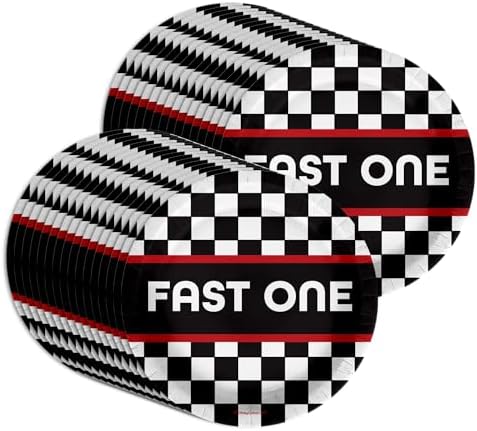 Fast One Racing First Birthday - 32 Piece Disposable Party Supplies - Decorations for Race Car Boy's 1st Birthday Round Party Plates - Large 9" Paper Plates In Bulk - Image 5