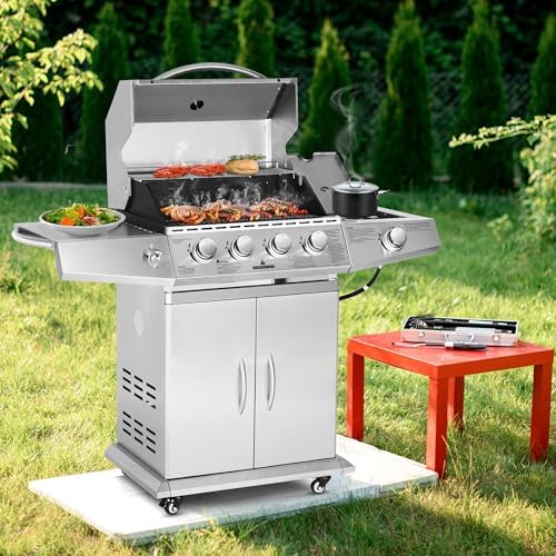 Polar Aurora Propane Gas Grill 4 Burners with Side Burner, Stainless Steel Grill Cart with Wheels for Outdoor Patio Garden Backyard Cooking bbq Grill - Image 2