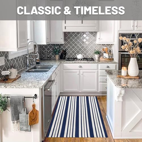 IOHOUZE 3x5 Striped Outdoor Rug, Washable Front Porch, Navy White - Image 3