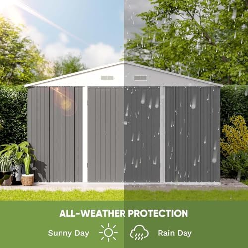 Greesum 10x8FT Outdoor Storage Shed Utility Tool Shed Gray - Image 7