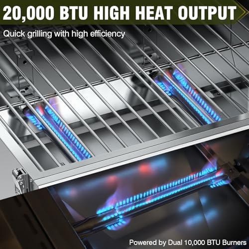 BESTFIRE Tabletop Gas Grill with 2 Burners & Viewing Glass Lid, 20,000 BTU Stainless Steel Portable BBQ Grill with Thermometer, Push-Button Ignition for Outdoor Patio, Camping, RV, Tailgating - Image 4