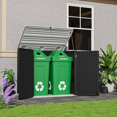 Mrosaa Resin Outdoor Storage Shed, 38 cu.ft Outdoor Storage Box Waterproof for Garden Tools, Patio Furniture, Trash Cans, Garage Storage, Lockable (Black) - Image 6