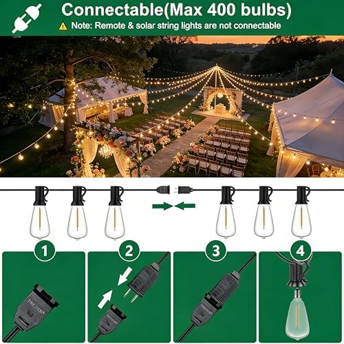Outdoor String Lights 60FT, 32 ST38 Shatterproof Vintage Edison LED Bulbs - Image 5