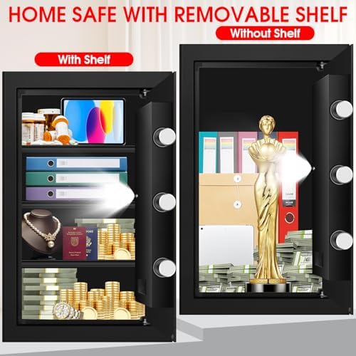 5.2 Cuft Large Floor Safe, Heavy Duty Fire Proof Safes for Home Use with Digital Keypad, Removable Shelves and Alarm System, Anti-theft Home Safe for Documents Money - Image 5