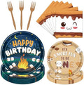 Gameza S'mores Camping Birthday Party Decorations, 96PCS Smore Fun to Be One Disposable Paper Plates and Napkin Tableware Bday Decorations, Camper Bonfire Theme 1st Decor Supplies Serves 24 by GAMEZA