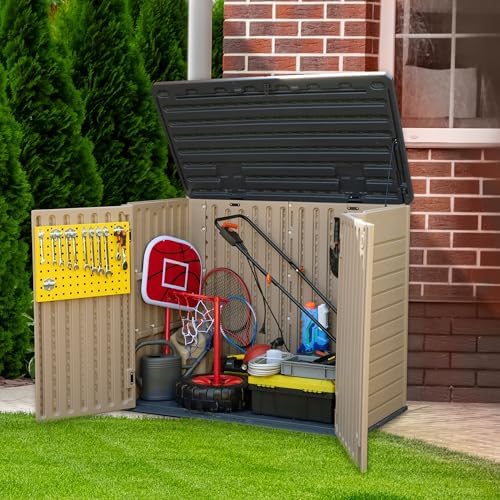 YITAHOME Outdoor Resin Storage Sheds, 39 in Height Lockable Waterproof Horizontal Shed w/o Shelf, Easy to Assemble Shed Storage for Garden Tools, Brown - Image 3