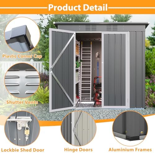 Thanaddo 4x6ft Metal Shed Outdoor Storage Shed,Metal Steel Utility Tool Shed Storage House with Double Lockable Doors and Air Vent for Backyard Garden Patio Lawn Gray - Image 5