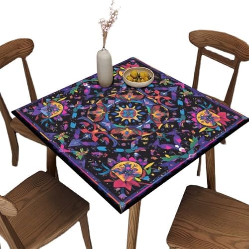 Outdoor Tablecloth with Elastic, Mandala Madness Pattern Printed on Fade Resistant Table Top Cover, Perfect for Meals Coffee Guest Dinners, Fit for 36" x 36" Square Tables by JRBSZMI2