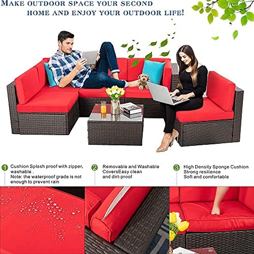 Vongrasig 6 Piece Small Patio Furniture Sets, Outdoor Sectional Sofa, Red - Image 5