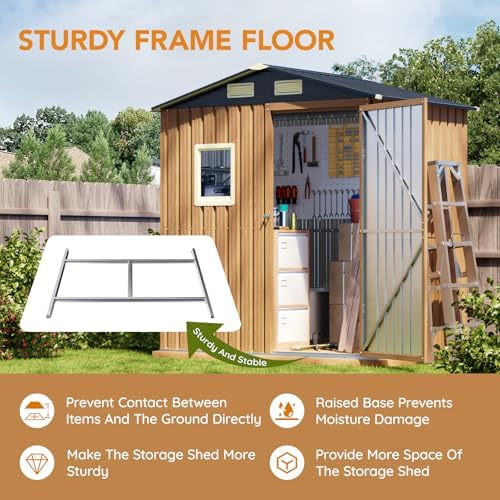Panovue 6X4FT Garden Storage Shed with Frame Floor(NO Wood Panels) - Image 3