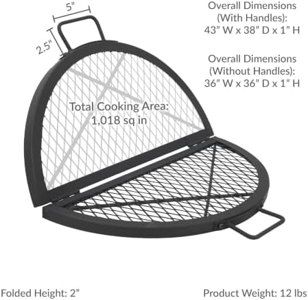 Sunnydaze Round Folding Camping Grill Grate - Portable Foldable Campfire Cooking Grate for Fire Pit - Heavy-Duty Black Steel with Handles for Outdoor Backyard BBQ - 38" Diameter - Image 6