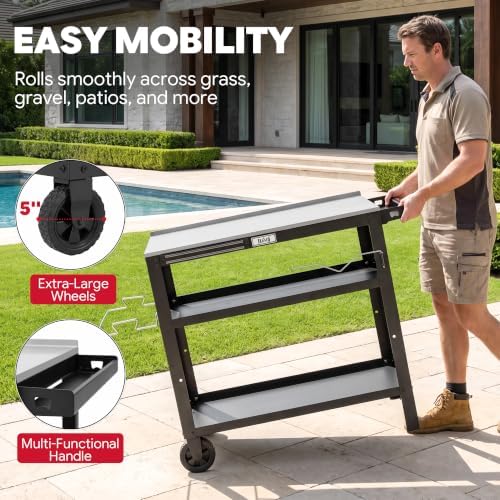 Feasto Outdoor Grill Table, Prep Table with Wheels, 31.5"x18" - Image 7
