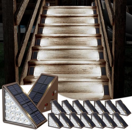 JOFIOS Solar Step Lights for Outside,16 Pack Solar Stair Lights Outdoor Waterproof IP67,Outdoor Deck Step Lights,Solar Outdoor Lights for Staircase,Patio,Front Step(Cool Brown)… by JOFIOS