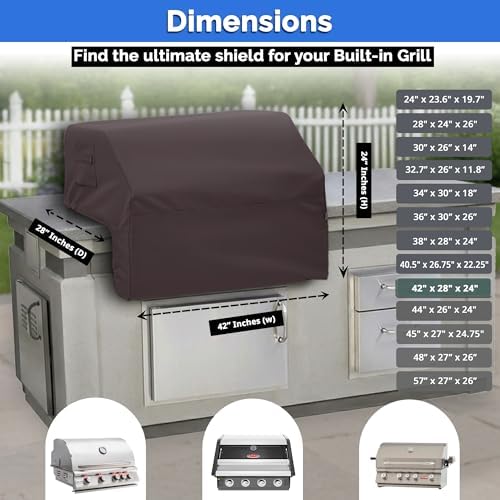 Covers & All Built-in Grill Cover for Outdoor Grill – Heavy Duty 12 oz Waterproof Built-in BBQ Grill Cover, PVC-Coated Polyester with Elastic Hem for Snug Fit (42 x 28 x 24 inches, Coffee) - Image 7