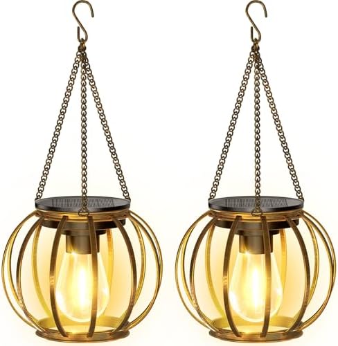 KOOPER Solar Lanterns Outdoor Waterproof, Upgraded Bronze Metal Hanging Solar Lights Outdoor Lanterns, Brighter Auto On/Off Outdoor Hanging Lantern for Yard Patio Pathway Porch Garden Decor 2 Pack by KOOPER