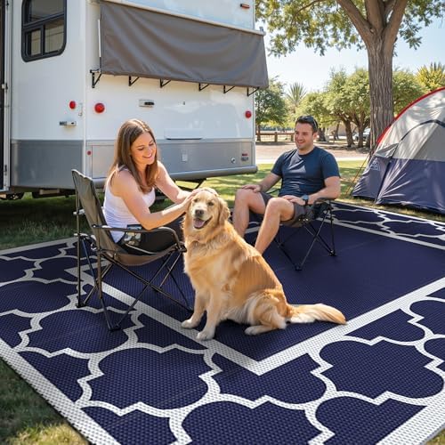 GENIMO Outdoor Rug, Waterproof Plastic Rugs for Patio, 10'x10' Blue White - Image 3