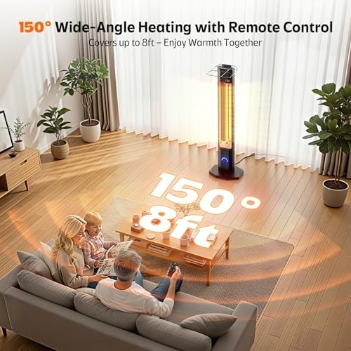 Outdoor Electric Patio Heater, 42-inch 1500W Infrared Tower Heater with 9 Heat Settings & 9H Timer, IPX5 Waterproof, Safety Lock, Tip-Over & Overheat Protection Space Heater for Indoor & Outdoor Use - Image 6