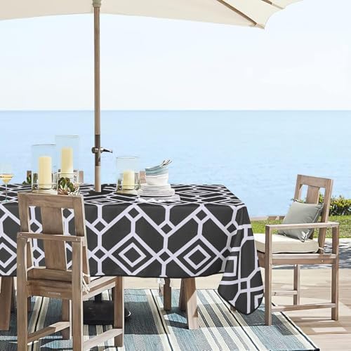 LUSHVIDA Moroccan Outdoor Tablecloth with Umbrella Hole, 60x84 Inch Black - Image 3