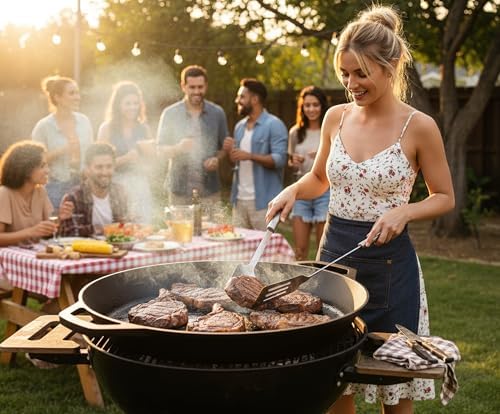 LI-GELISI 16-inch cast iron frying pan with double auxiliary handles, nitrogen-treated for rust resistance, suitable for stoves/grills/campfires, heavy-duty frying pan for outdoor cooking - Image 5
