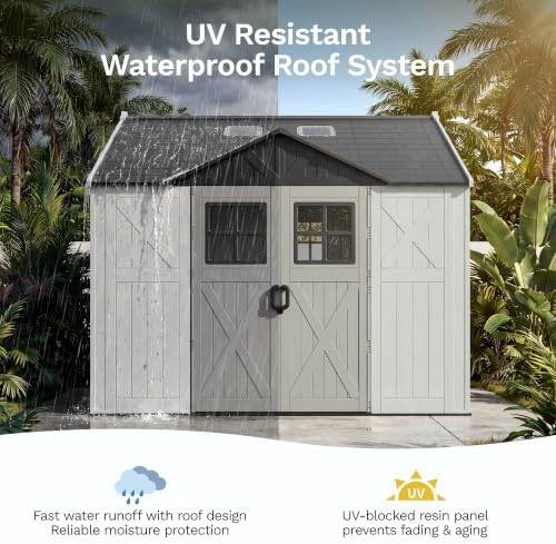 Patiowell 10x10 FT Resin Outdoor Storage Shed with Floor & 3 Lockable Doors - Image 3