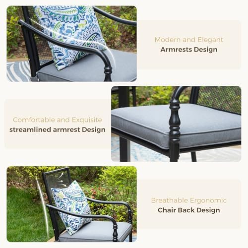 MIXPATIO 9pc Patio Dining Set, 57.5" Square Metal Table, 8 Chairs, Black - Image 4