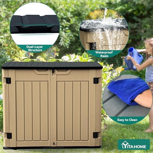 YITAHOME Outdoor Resin Storage Sheds, 39 in Height Lockable Waterproof Horizontal Shed w/o Shelf, Easy to Assemble Shed Storage for Garden Tools, Brown - Image 6