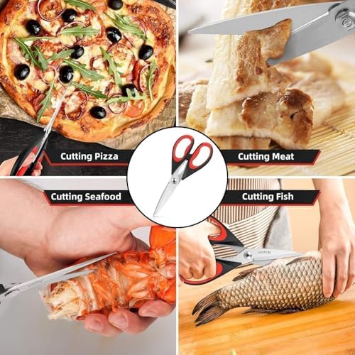 Kitchen Scissors All Purpose Heavy Duty, Kitchen Utensils Set, Stainless Steel Cooking Utensils Gadgets, Meat Poultry Food Shears Dishwasher Safe Utility Tools Home Gift (Black Red) - Image 5
