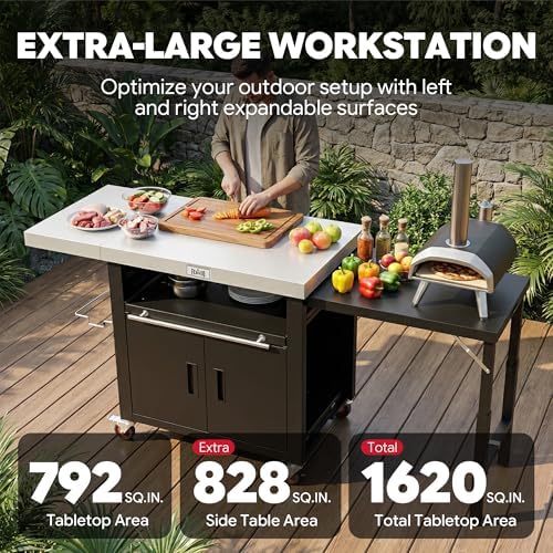 Feasto Outdoor Kitchen Island with Cabinet, 74” x 26” Rolling Grill Table - Image 3