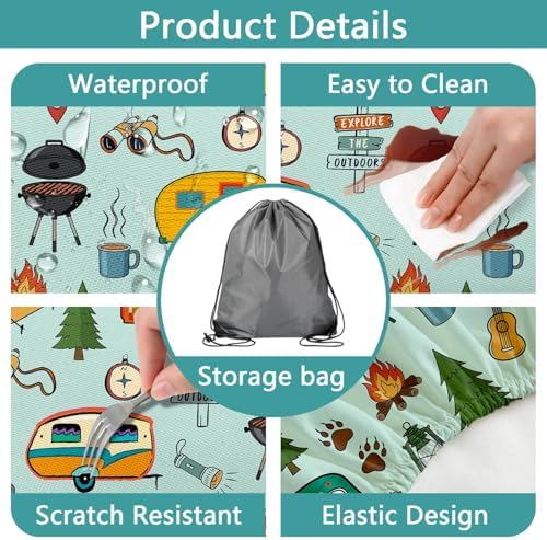 Camping Picnic Table Cover with Bench Covers and Bag, Camping Essentials, Waterproof Windproof Fabric, Fitted Tablecloth Cover with Elastic Edge, for Indoor & Outdoor, Garden, 3 PCS, 30x72 Inch - Image 3