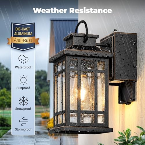 2-Pack Outdoor Wall Light with GFCI Outlet, Black with Gold Trim - Image 4