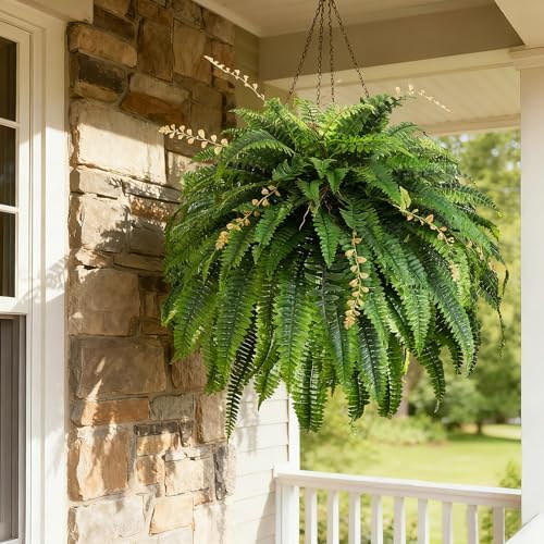 2pcs 48in 88 Blades Artificial Boston Ferns for Outdoors Large, UV Resistant Faux Outdoor Plants,Weatherproof Fake Ferns Plants Outdoor Indoor for Garden Porch Patio Home Decor - Image 4