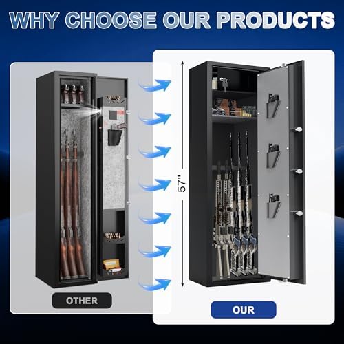 8-10 Gun Safe for Rifles, Gun Cabinet with Digital Keypad, Rifle Safe with Dual Alarm Mode, Long Gun Safe with Adjustable Shelves, Gun Safes for Home with No Assembly Required, 57.09” Rifle Gun Safe - Image 5