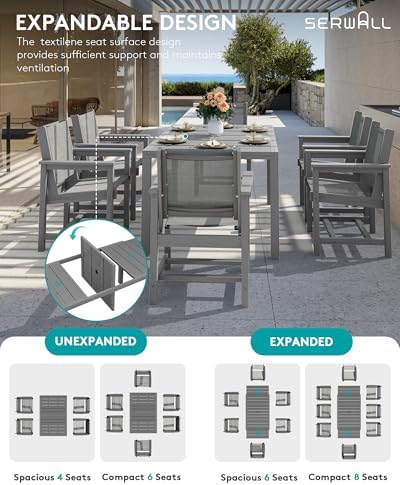 SERWALL HDPE Outdoor Dining Set for 8 with Textilene Chairs, Grey - Image 3
