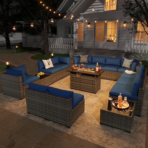 Aoxun Patio Furniture Sets, 15-Piece Outdoor Patio Furniture with 44'' Propane Gas Firepit Table, Wicker Outdoor Conversation Set Sectional Sofa for Backyard, Poolside, Garden - Image 3
