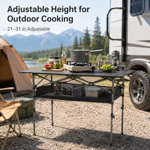 Portable Folding Camping Table, Adjustable Height, Black, 47 x 21 in - Image 5