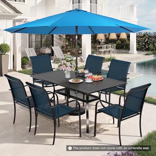 Incbruce 8 Pieces Patio Dining Set with Sky Blue Umbrella, Outdoor Dining Set of 6 Textilene Chairs and Rectangle Table with Umbrella Hole for Backyard, Garden, and Poolside (Blue) - Image 4